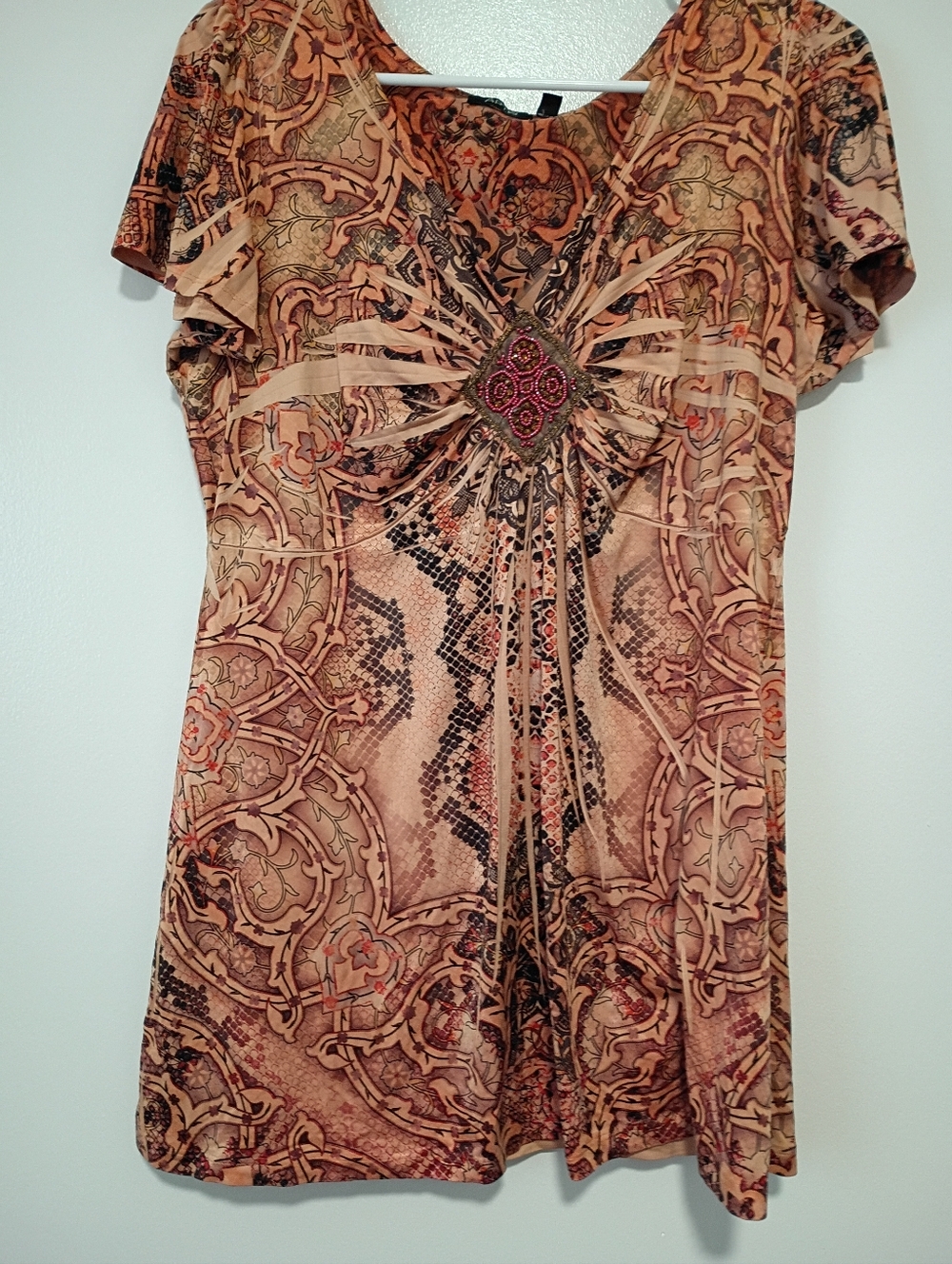 Apt 9 Womens Size OX Stretchy Short Sleeve With Embellishments Shirt